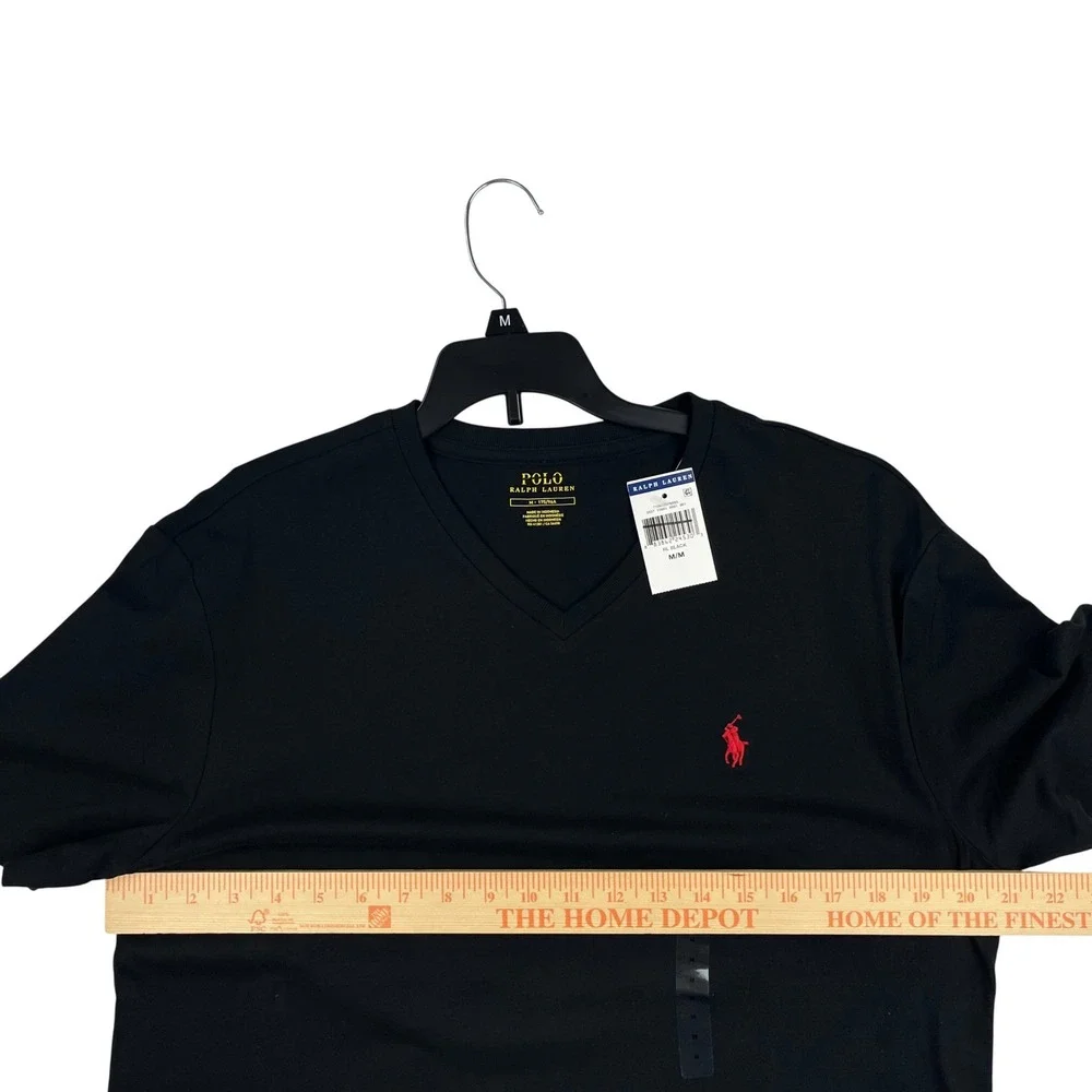 Polo Ralph Lauren Mens V-Neck T-Shirt Black Red Pony Logo Size Medium NWOT